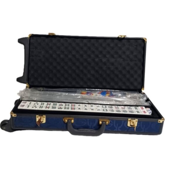 American Mah Jong Set NEW Blue Hard Sided Rolling Luggage Case w/Dbl Lock Close - Picture 5 of 10